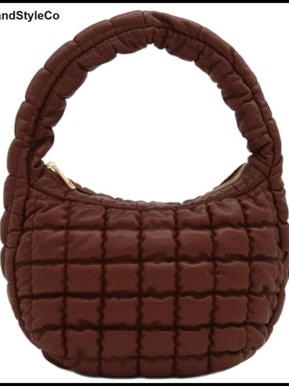 Quilted Soft PU Leather Crescent Puffer Hobo Shoulder Bag Lightweight